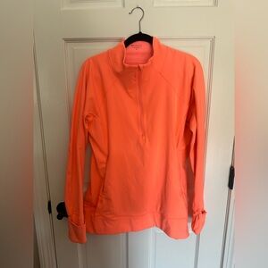Athleta Women's Vibrant Coral Colored Half-Zip Long Sleeve Shirt